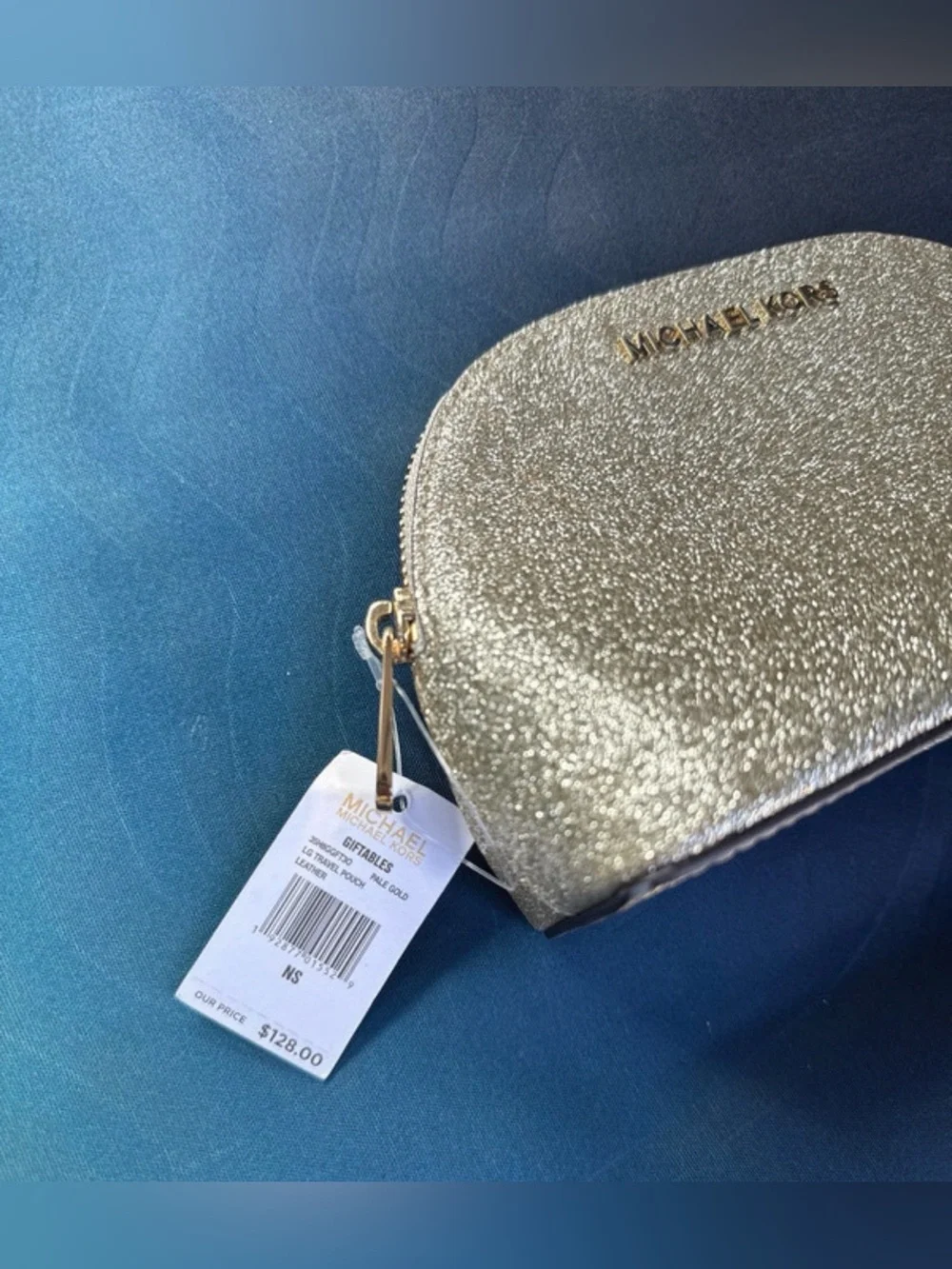 Michael Kors Gold Glitter Dome Cosmetic Case